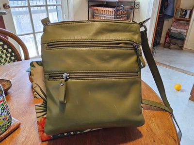 Leather bag with 3 zippers - gray