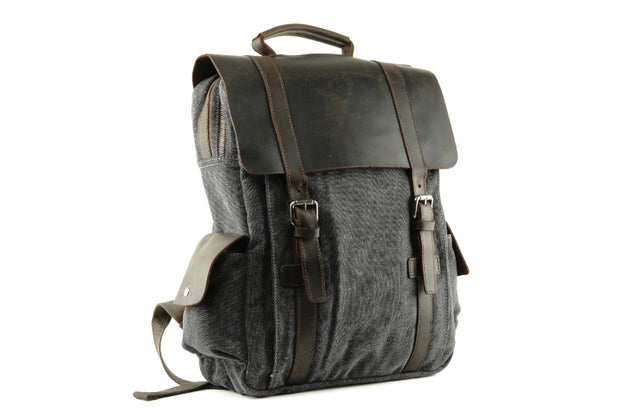 Large Canvas Bag with One Piece Leather Flap