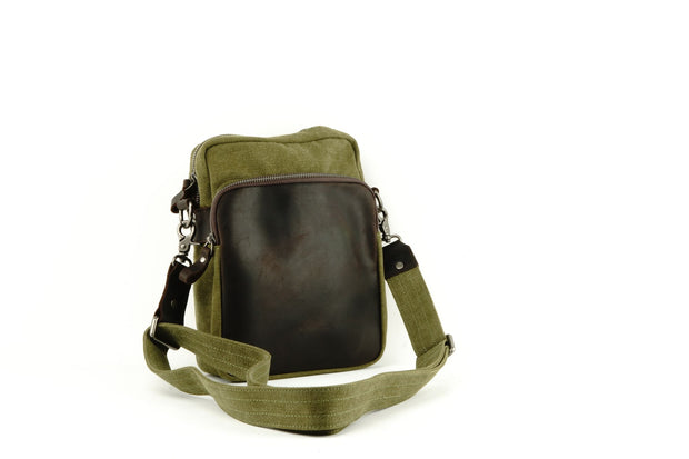 Small Canvas Messenger Bag w/ Leather Panel