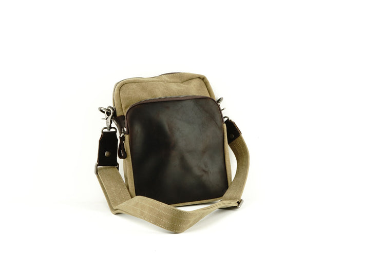 Small Canvas Messenger Bag w/ Leather Panel