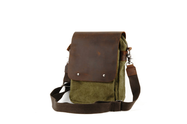 Medium Canvas Messenger Bag w/ Leather Cover
