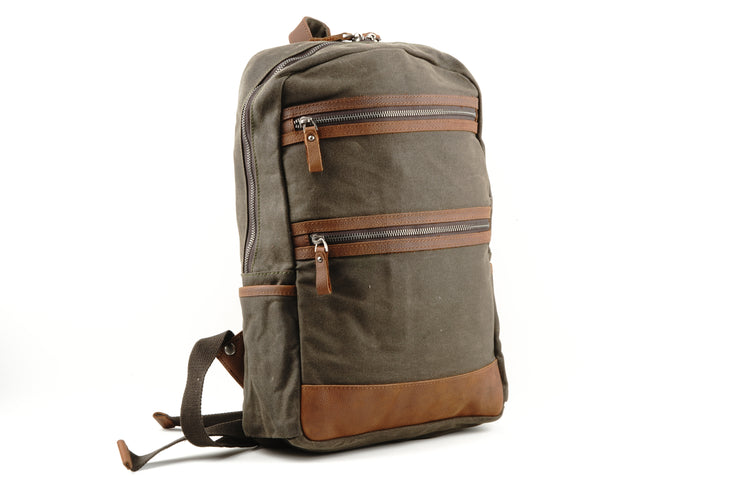 Waxed Canvas Backpack with 4 Zipper Openings, 100% Waterproof Canvas