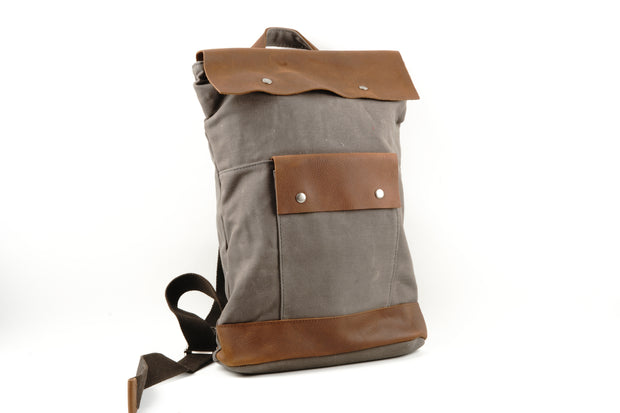 Waxed Canvas Backpack with Leather Trim and magnetic closing, 100% Waterproof