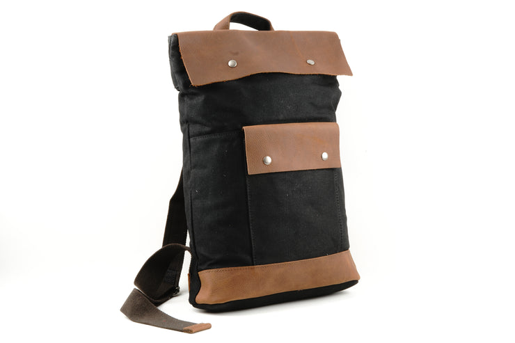Waxed Canvas Backpack with Leather Trim and magnetic closing, 100% Waterproof