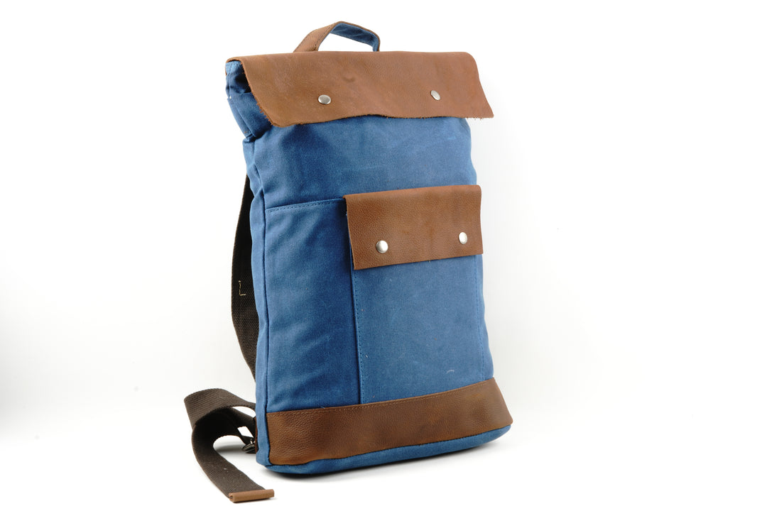 Waxed Canvas Backpack with Leather Trim and magnetic closing, 100% Waterproof