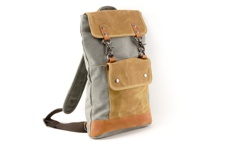Waxed Canvas Sling Bag with Leather Panel