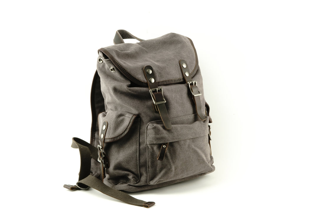 United Leather New York Cotton Canvas CowhideLeather UNISEX Backpack Taupe NWOT Small Canvas Backpack w/ Canvas Flap – United Leather New York main image 4