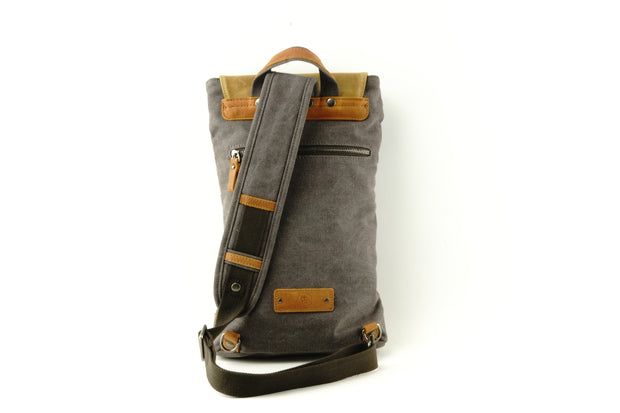 Waxed Canvas Sling Bag with Leather Panel